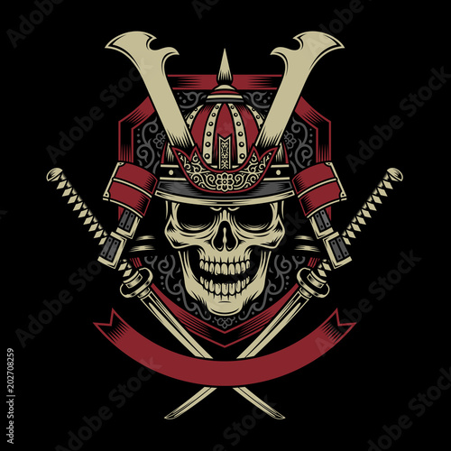 Samurai Warrior Skull with Crossed Katana Swords