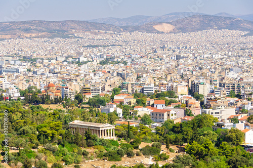View from the Beule Gate to the Acropolis with the Temple of Hephaestus in the foreground - Athens, Greece