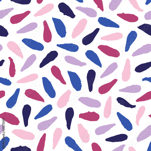 Seamless pattern in white, blue, pink colors. Ink and brush. Hand drawn. Vector illustration.