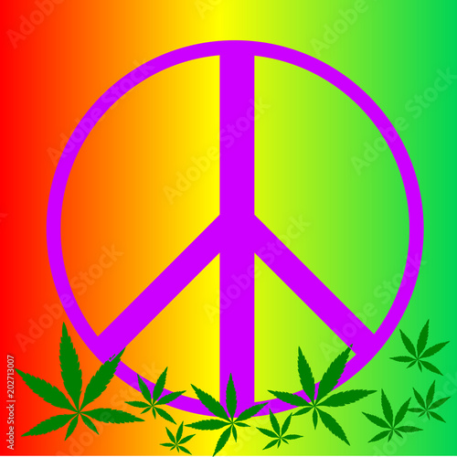 peace sign and green marijuana leaf on color background ,illustration vector.