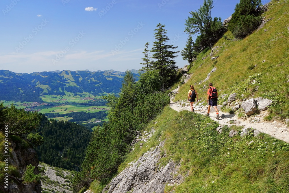 Wandern in den Alpen, Hochgebirge Bayern - obrazy, fototapety, plakaty 