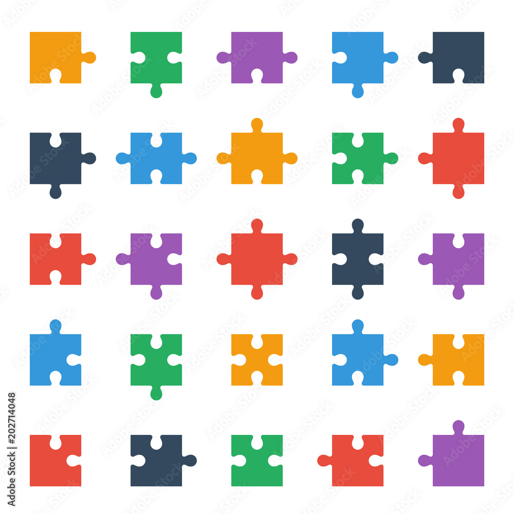 Naklejka premium puzzle piece icons, all possible shapes of jigsaw pieces