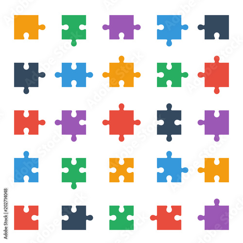 puzzle piece icons, all possible shapes of jigsaw pieces © extracoin