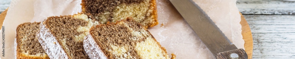 Banner of Homemade chocolate marble cake Zebra Banner of Homemade chocolate marble cake Zebra