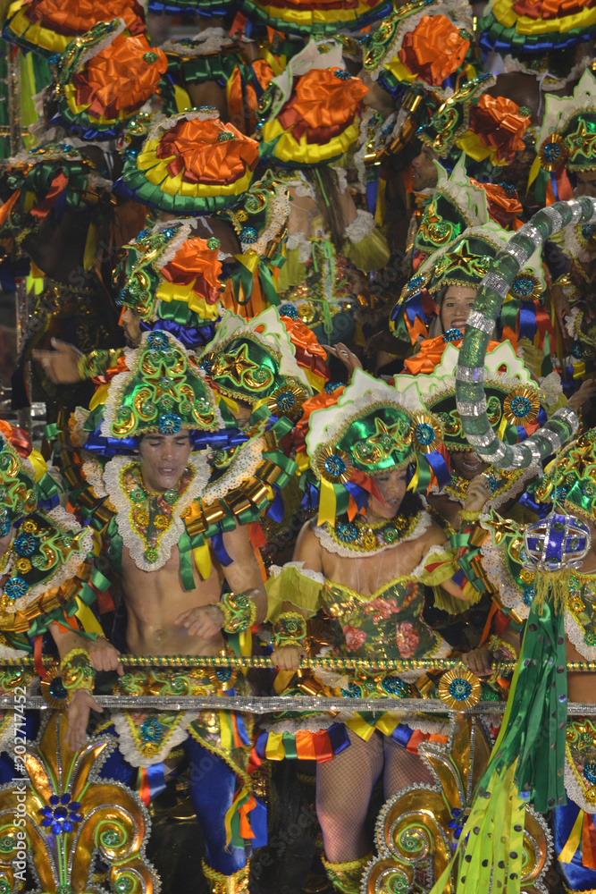 Carnival performers at the Sambadrome Marquês de Sapucaí, Rio de Janiero, Brazil.