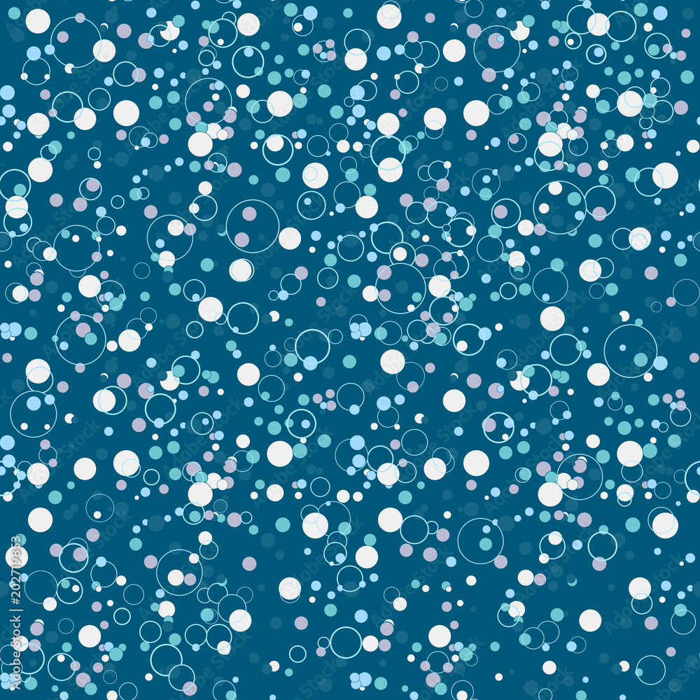 Colorful messy dots on blue background. Festive seamless pattern with round shapes - circle, rings. Dotted texture for wrapping paper, web. Vector illustration. Colorful messy dots on blue background. Festive seamless pattern with round shapes - circle, rings. Dotted texture for wrapping paper, web. Vector illustration.