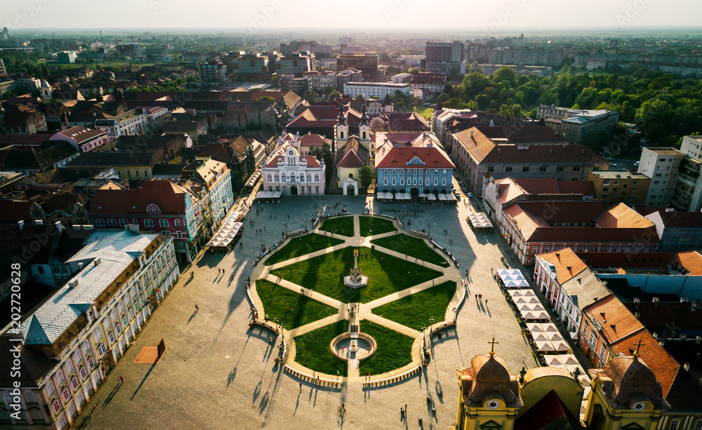Union Square Timisoara At Sunset With Beautiful Light And Shadows Aerial View Taken By A Professional Drone Stock Photo Adobe Stock