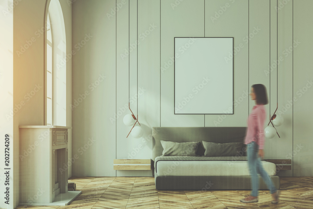 Fotografie White arched window bedroom, poster, front toned