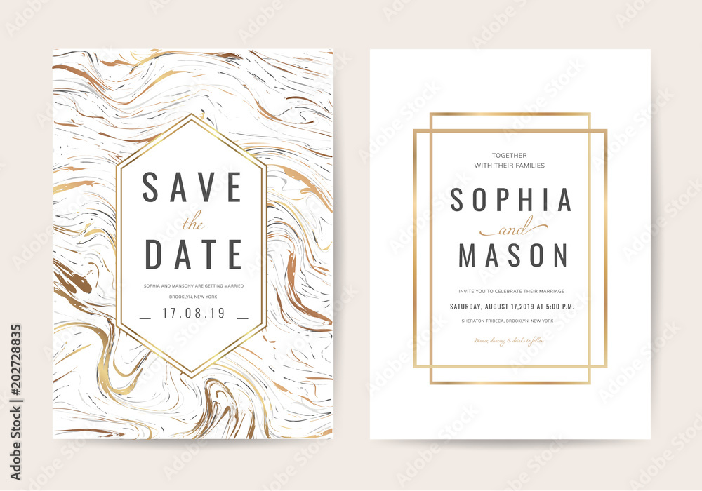 Wedding cards with marble and Luxury texture