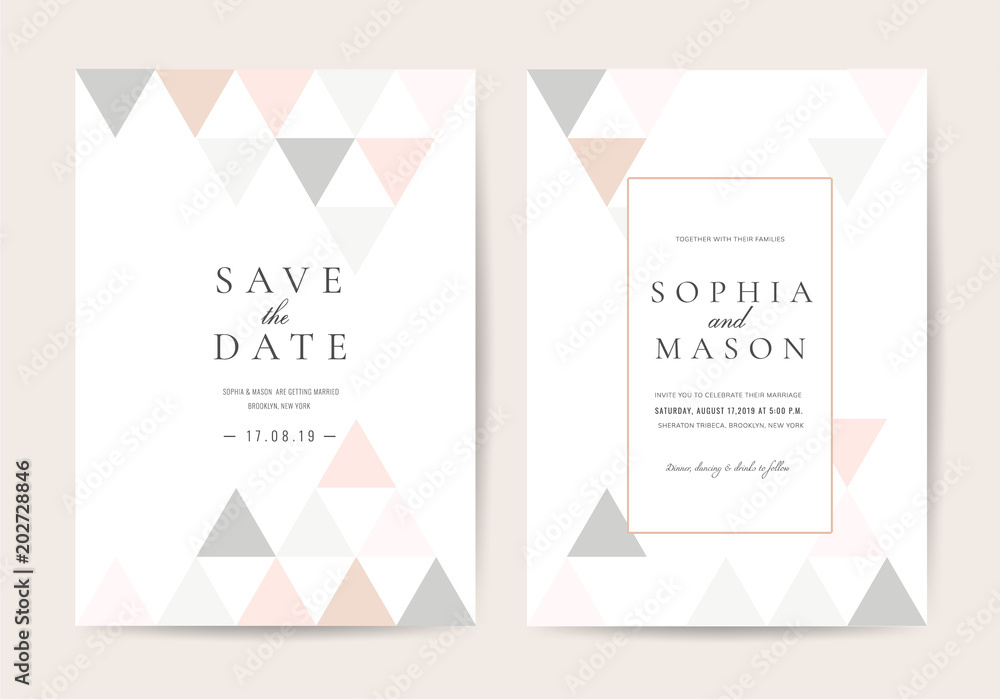 Wedding cards with marble and rose gold texture