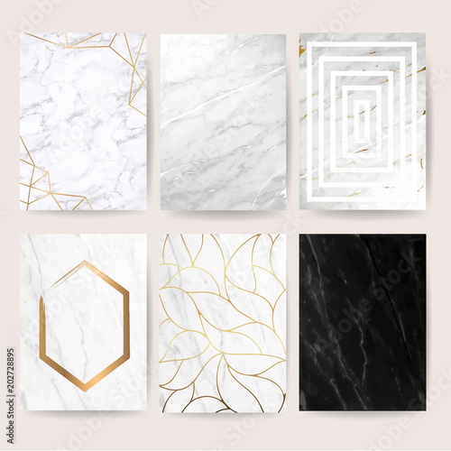 Marble with golden texture cover design background vector illustration set