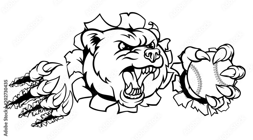 Bear Holding Baseball Ball Breaking Background Bear Holding Baseball Ball Breaking Background
