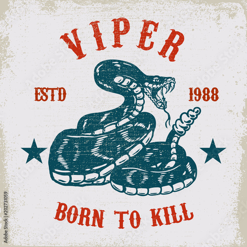 Viper snake illustration on grunge background. Design element for poster, card, t shirt, emblem.