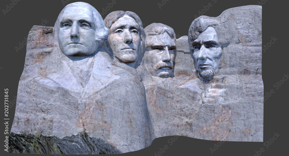 Fototapeta premium 3d render of the Mount Rushmore monument. This has been isolated against a neutral grey background.