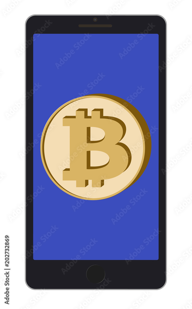 bitcoin coin on a phone screen on white background bitcoin coin on a phone screen on white background