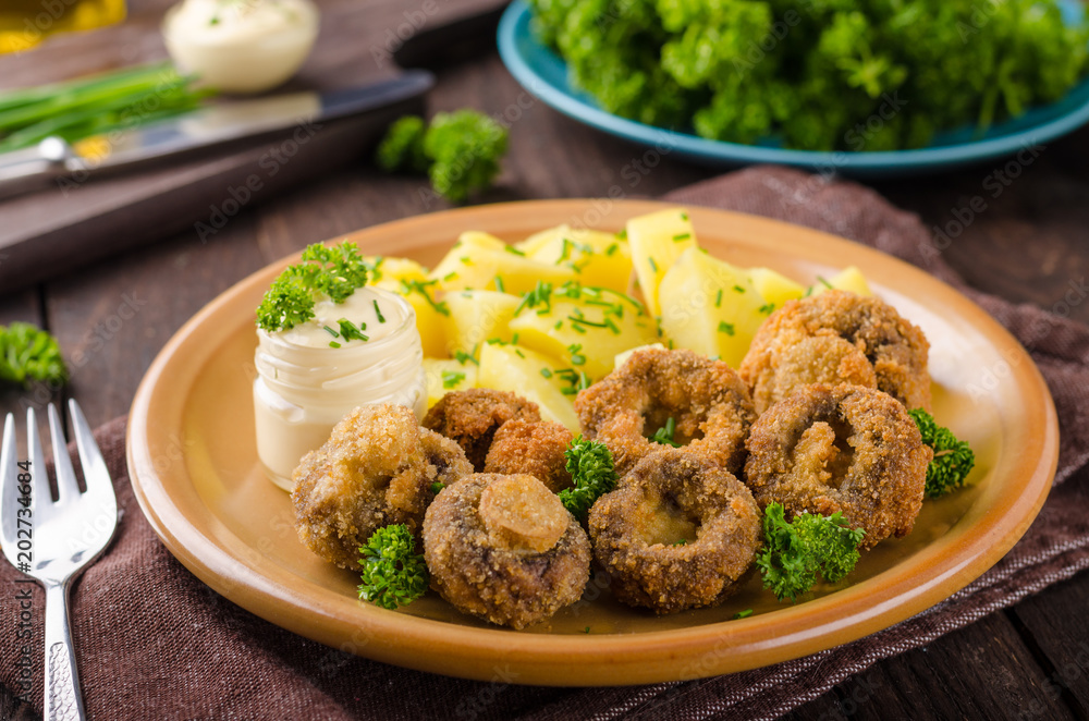 Breaded mushrooms fried with mayo Breaded mushrooms fried with mayo