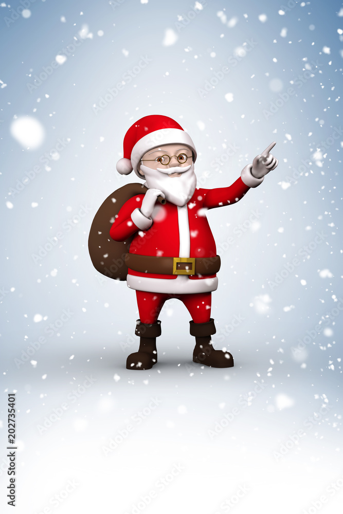 Composite image of cartoon santa with snow falling Composite image of cartoon santa with snow falling