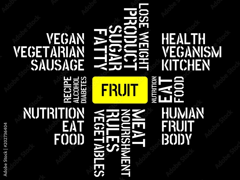 FRUIT - image with words associated with the topic NUTRITION, word, image, illustration FRUIT - image with words associated with the topic NUTRITION, word, image, illustration