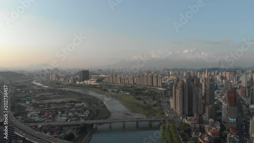 Aerial view of Xindian River (or Xindian Creek) Taipei, Taiwan photo