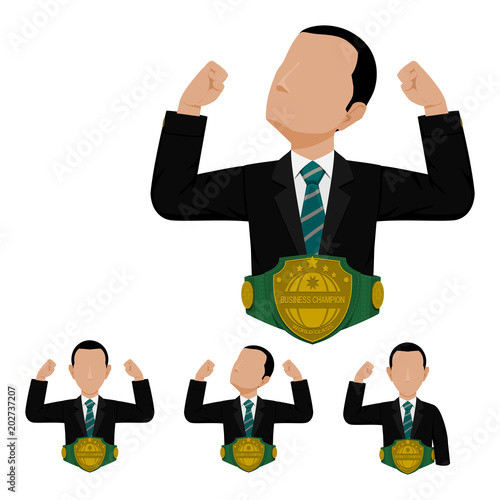 set of businessman with championship belt on transparent background