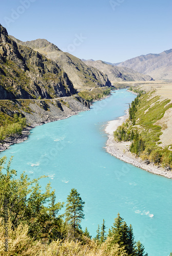 Views of the Turquoise Katun river and the Altai mountains, Russia