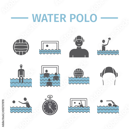 Water polo flat icons. Vector sports signs.
