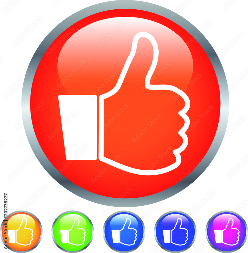 Colorful Shiny round button with Thumbsup mark set Colorful Shiny round button with Thumbsup mark set