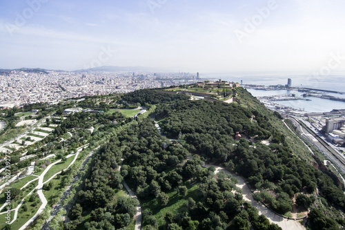 Barcelona cityscape - aerial view seen from Montjuic hill.