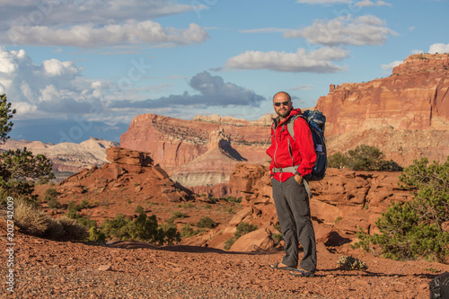 Hiker in Capitol reef National park in Utah, USA