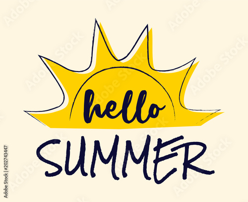 Hello summer. Funny summer element with text - concept of a banner. Vector.