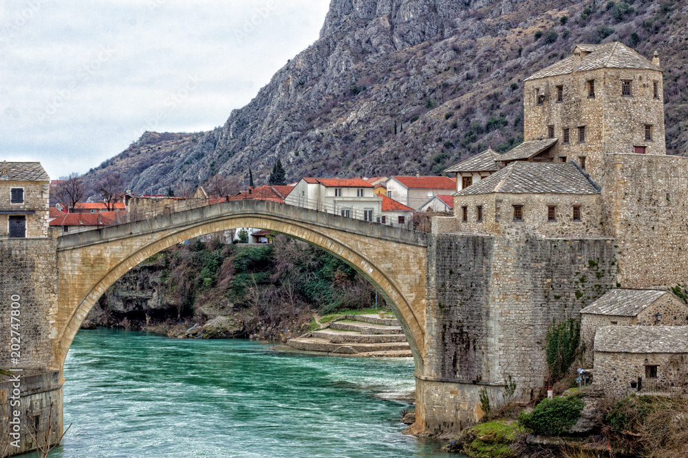 Mostar , famous town and bridge in Bosnia and Herzegovina