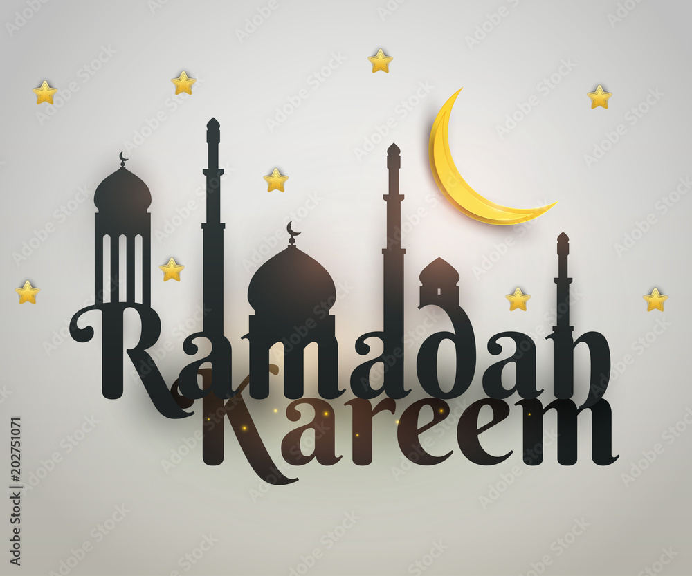 Ramadan kareem islamic beautiful design template. Mosque and inscription in paper cut style. Background for greeting card, banner, cover or poster. Vector illustration. EPS 10. Ramadan kareem islamic beautiful design template. Mosque and inscription in paper cut style. Background for greeting card, banner, cover or poster. Vector illustration. EPS 10.
