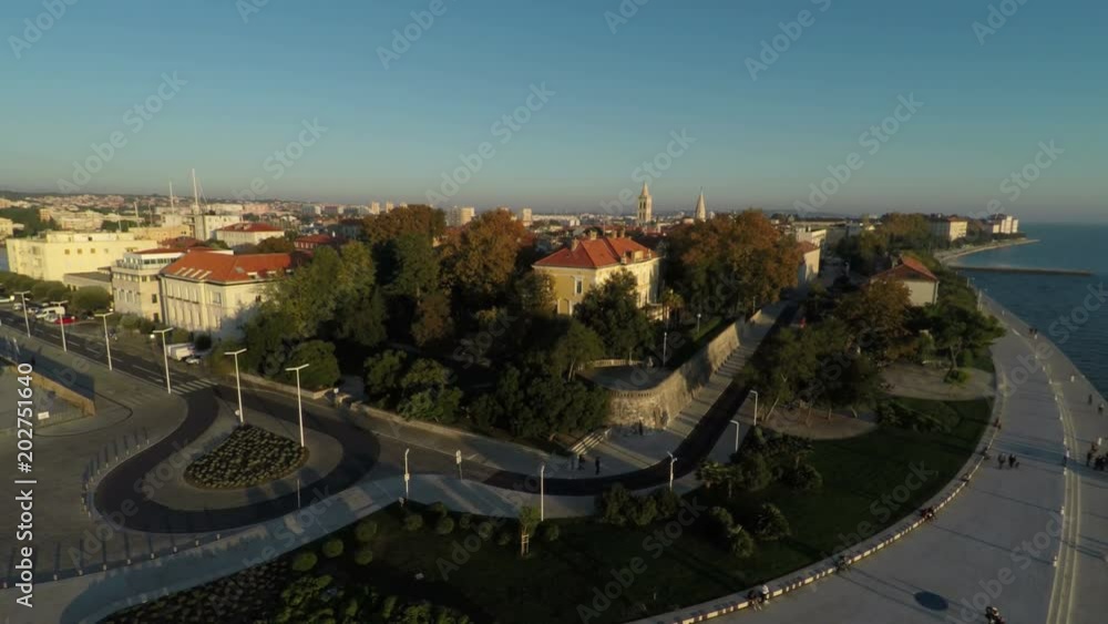 Aerial view of the Zadar waterfront at sunset Aerial view of the Zadar waterfront at sunset