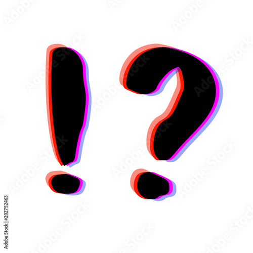 Question and exclamation marks with chromatic aberration effect. Vector illustration.