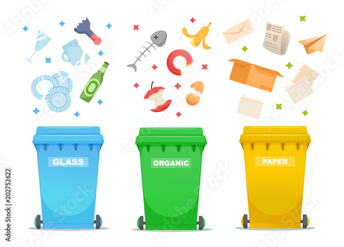 Recycling garbage icons, differant trash container.