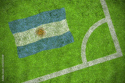 Argentina national flag against corner of football pitch