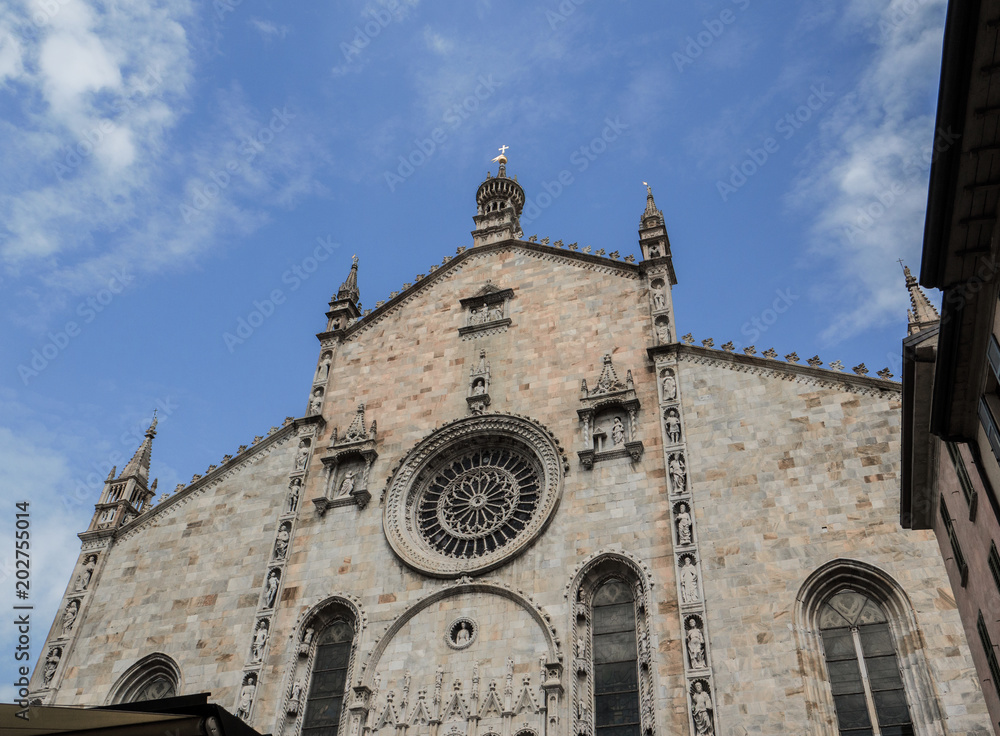 the splendid facade of the duomo of como built in the 15th century.Italy