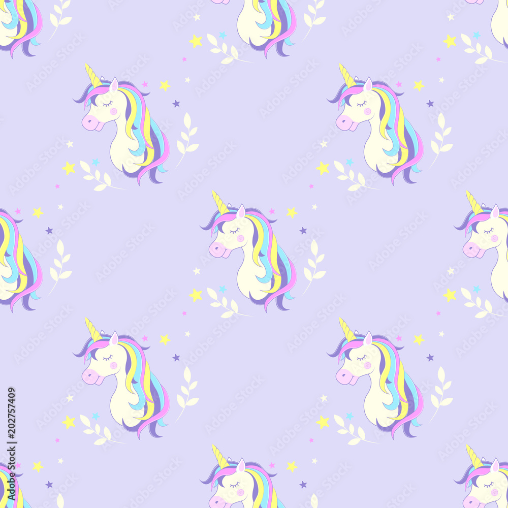 Seamless background with unicorn. Children's illustration. Vector. Image unicorn head.