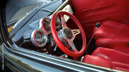 Detail view of vintage car features.