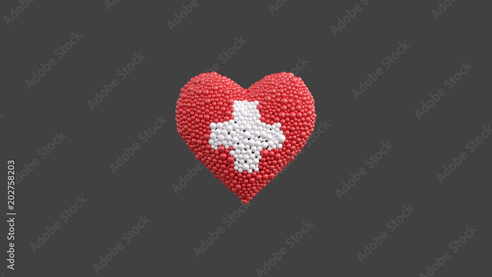 Swiss national holiday. 1 August. I love Switzerland. Heart made out of shiny spheres.