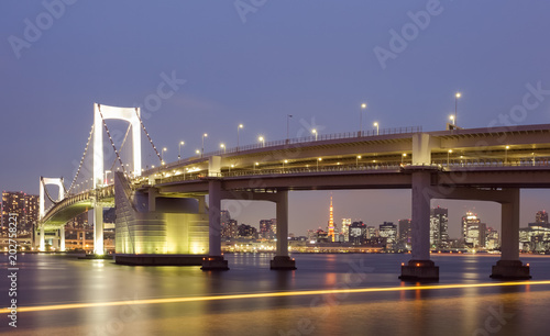 Tokyo rainbow bridge ans Toky Tower in evening photo