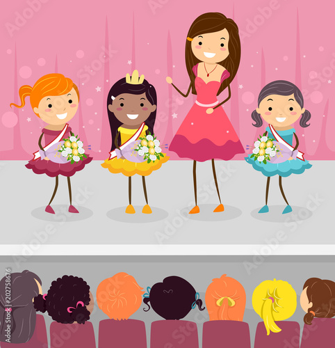 Stickman Kids Girls Pageant Illustration