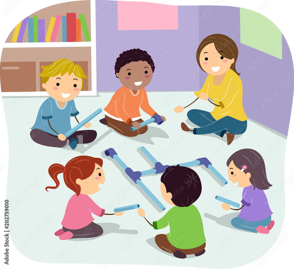 Stickman Kids Pipe Building Activity Illustration Stickman Kids Pipe Building Activity Illustration