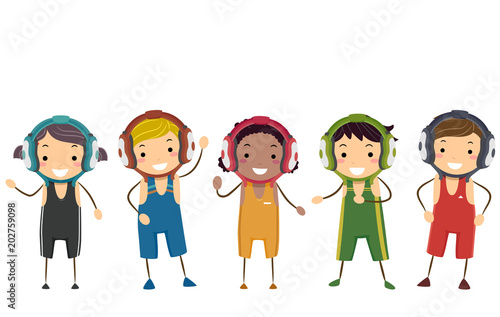 Stickman Kids Wrestler Students Illustration