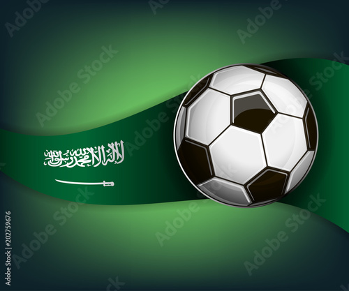 Illustration with soccer ball and flag of Saudi Arabia