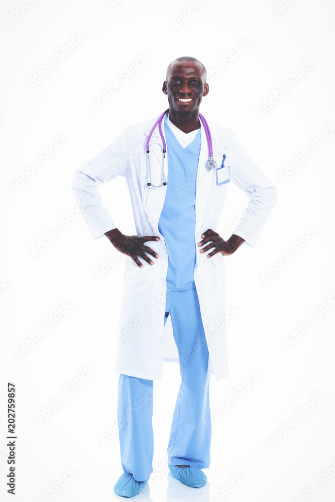Portrait of a doctor man standing isolated on white background. Doctor. Clinic Portrait of a doctor man standing isolated on white background. Doctor. Clinic