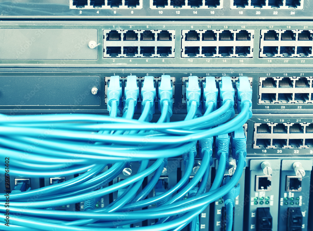 Network switch and ethernet cables,Data Center Concept. Network switch and ethernet cables,Data Center Concept.