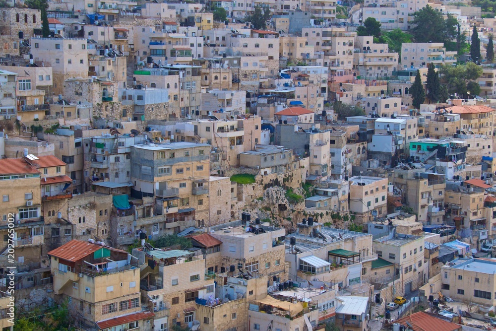 Old houses crowded in the city of Jerusalem, Israel