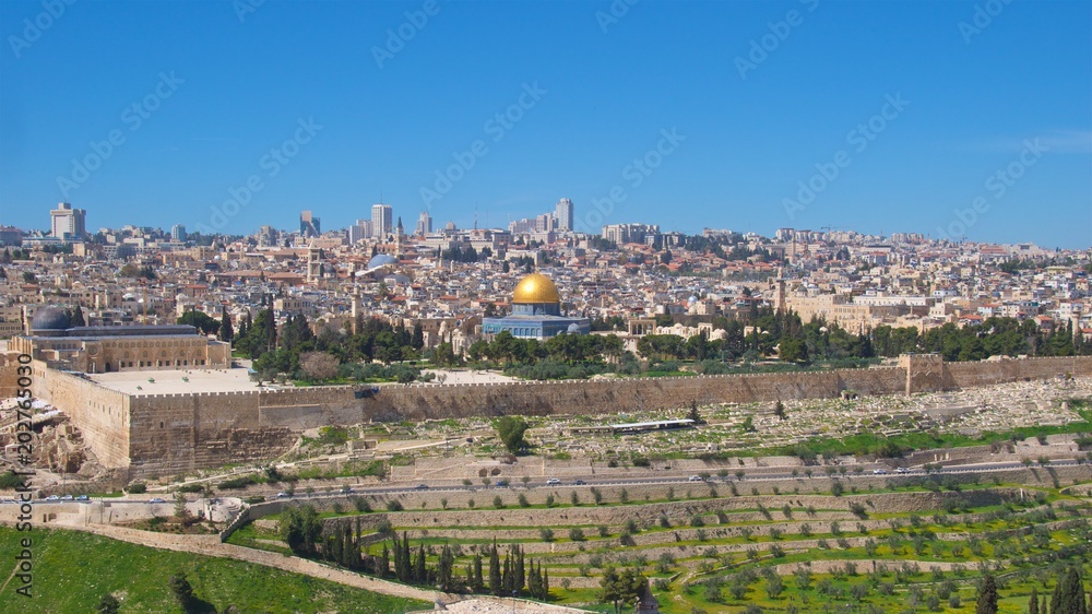 Overview of Temple Mount in Old City of Jerusalem, Israel