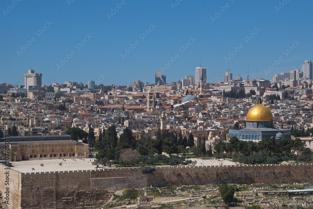 Overview of Temple Mount in Old City of Jerusalem, Israel